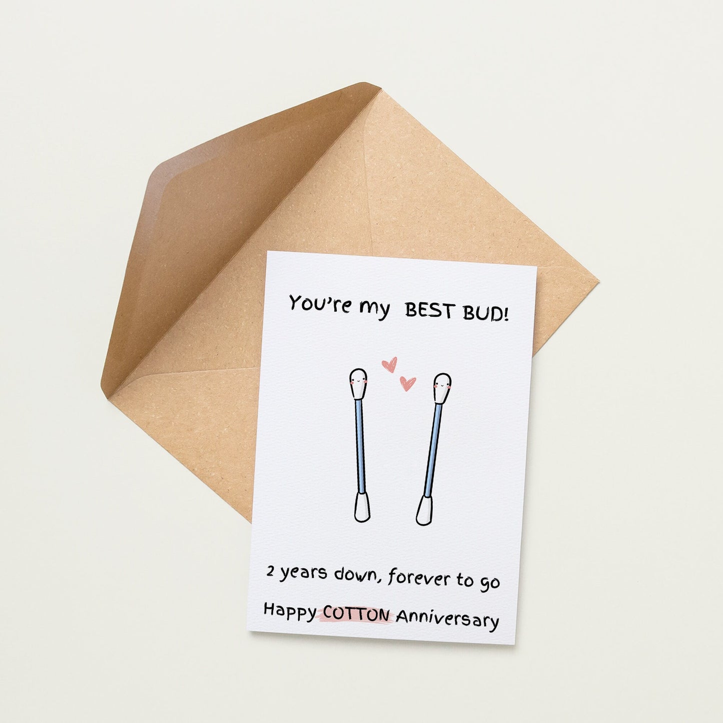 You're My Best Bud Cotton Anniversary Card | A6 Card | 2nd Anniversary | Happy Anniversary Card | Cotton Anniversary Gift