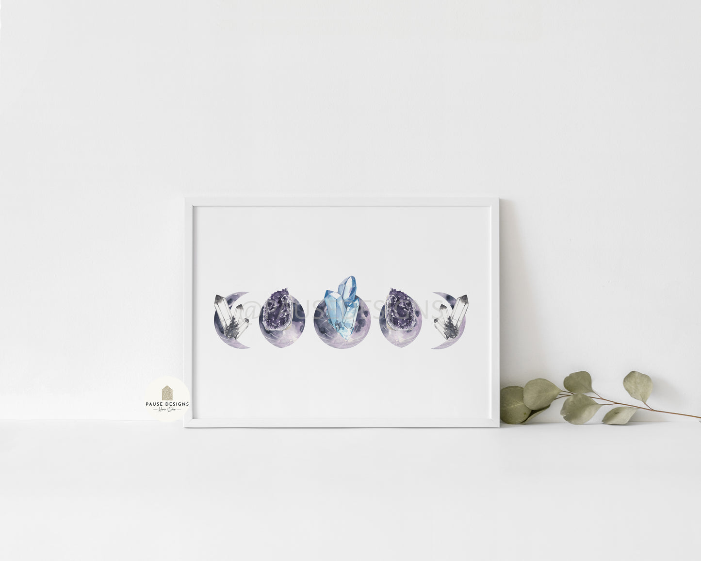 Purple Crystal Moon Phase Wall Art Print | Unframed Print