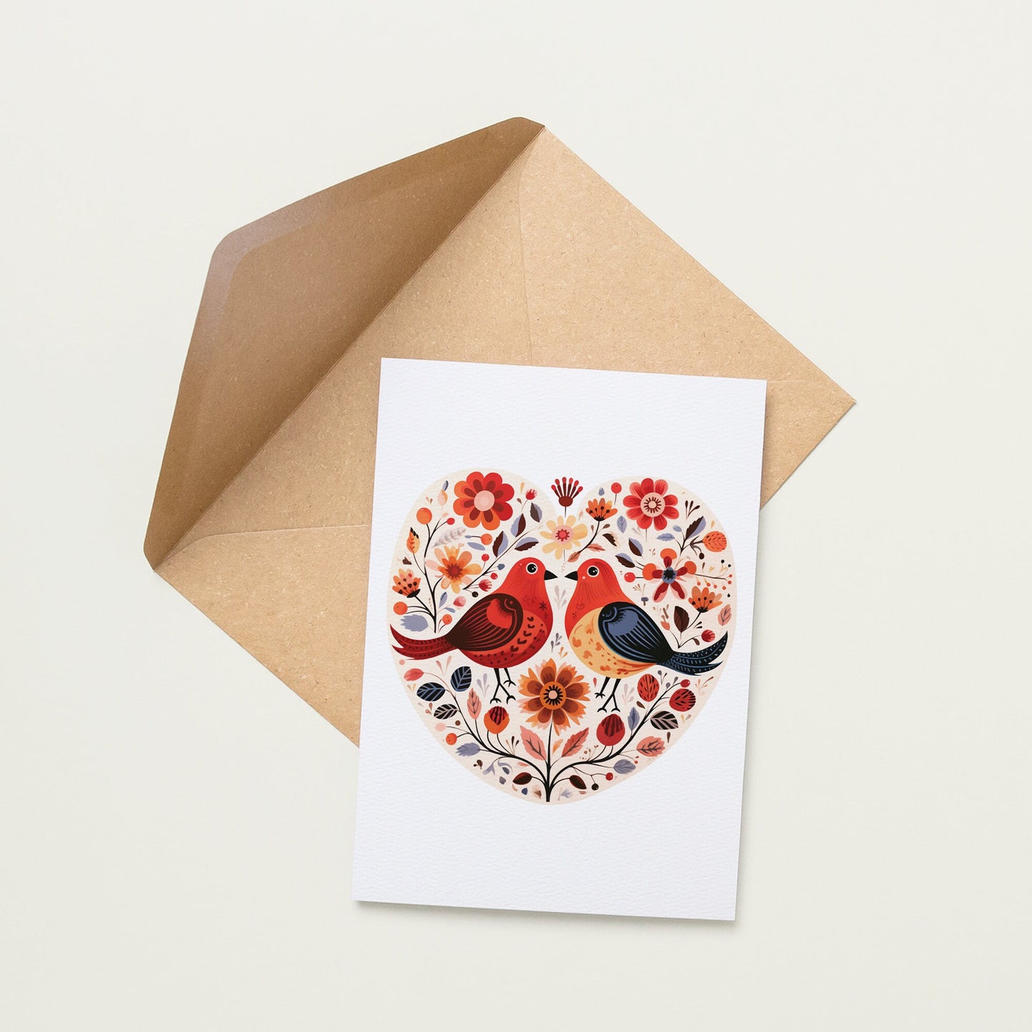 Folk Style Valentines Day Card Cute Hearts Design for Him Ideal Husband Gift