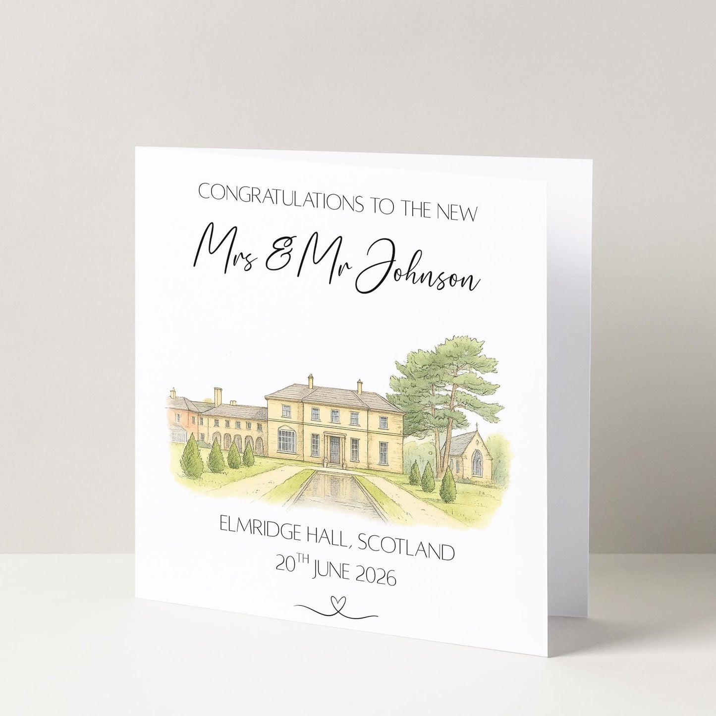 Personalised Wedding Venue Watercolour Card - Elegant Keepsake for Bride and Groom