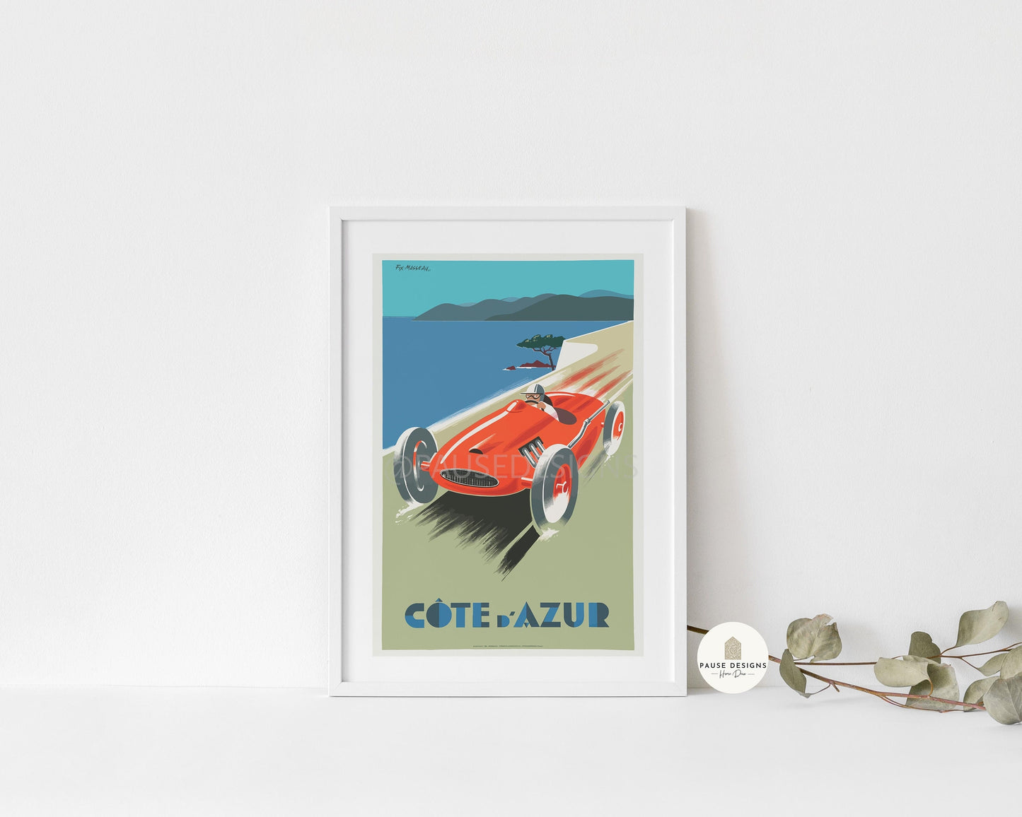 a picture of a red race car on a white wall