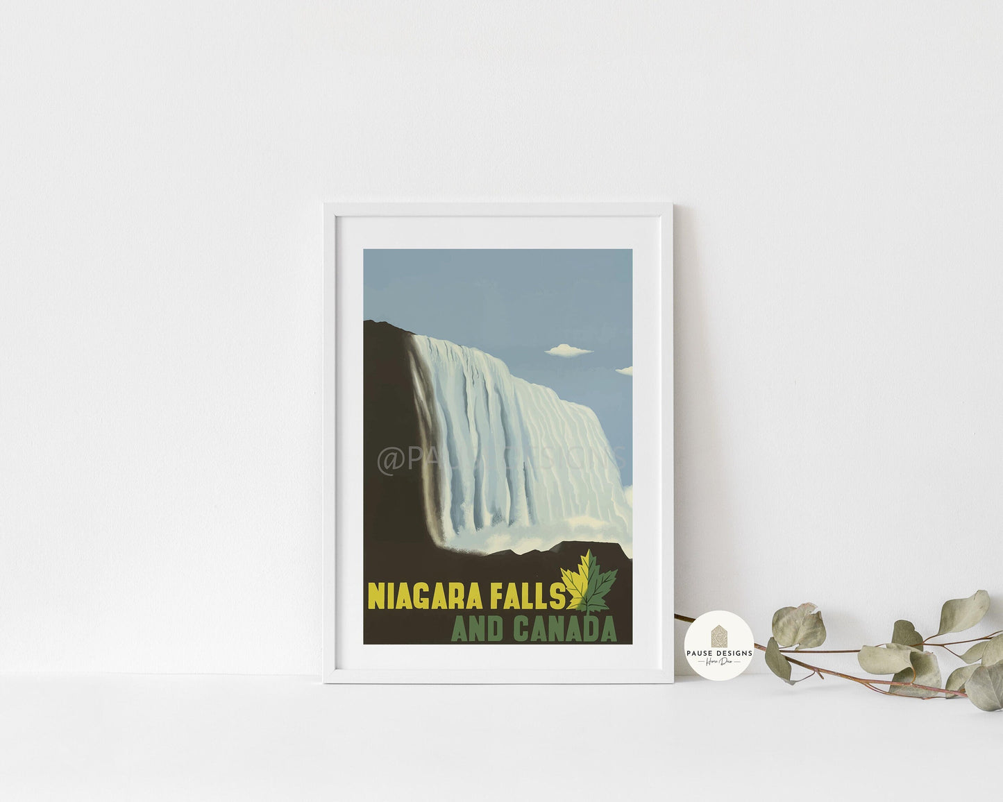 a picture of niagara falls and canada on a white wall