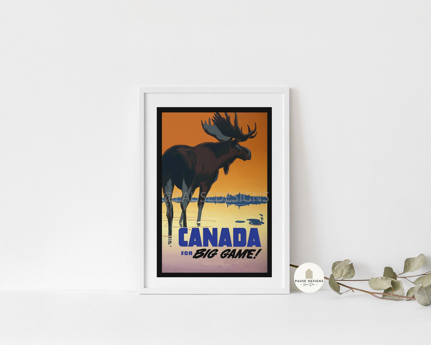 a picture of a moose on a white wall