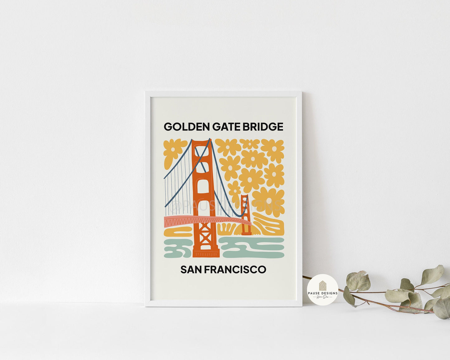 Golden Gate Bridge, San Francisco, Modern Abstract Travel Wall Art Print | UNFRAMED PRINTS | Home Decor | A3/A4/A5 Prints | New Home Gift
