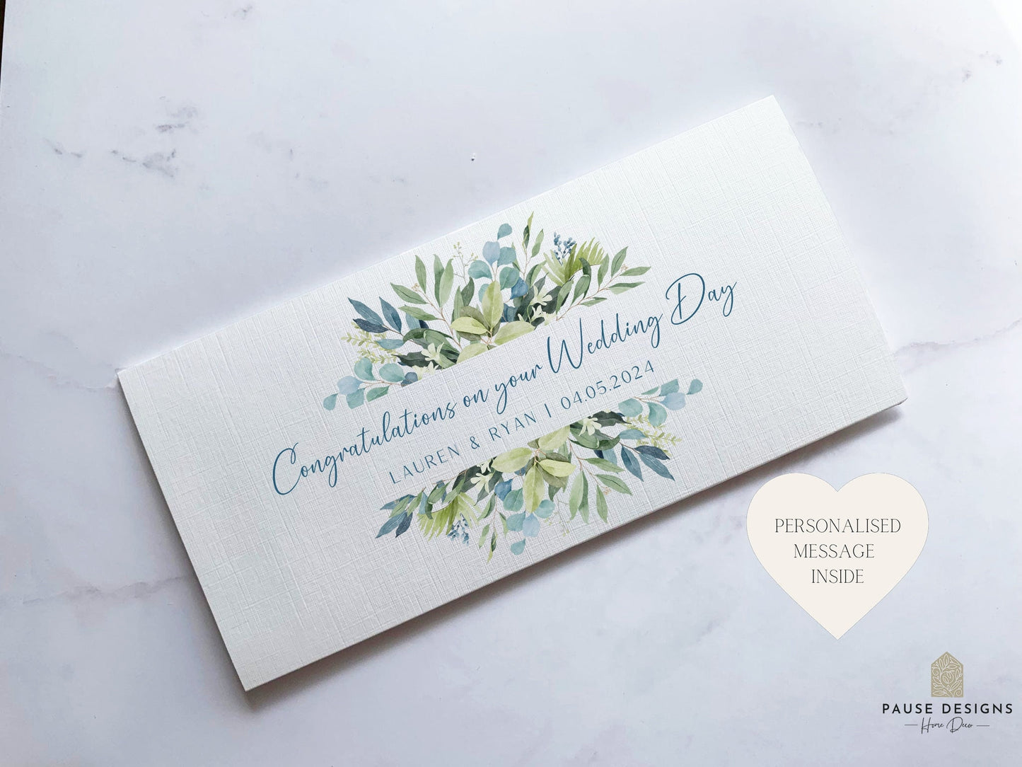 Eucalyptus Personalised Wedding Day Money Wallet | Wedding Day Card | Cash Envelope | Wedding Present | Congratulations Card | Wedding Gift