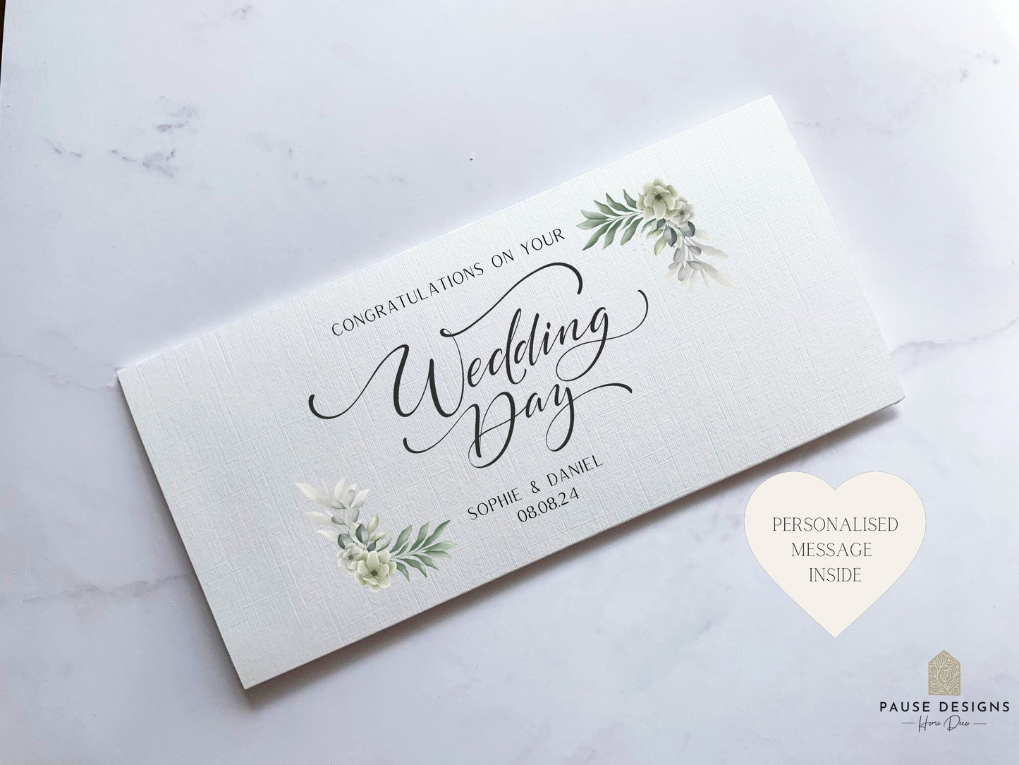 Eucalyptus Personalised Wedding Day Money Wallet | Wedding Day Card | Cash Envelope | Wedding Present | Congratulations Card | Wedding Gift