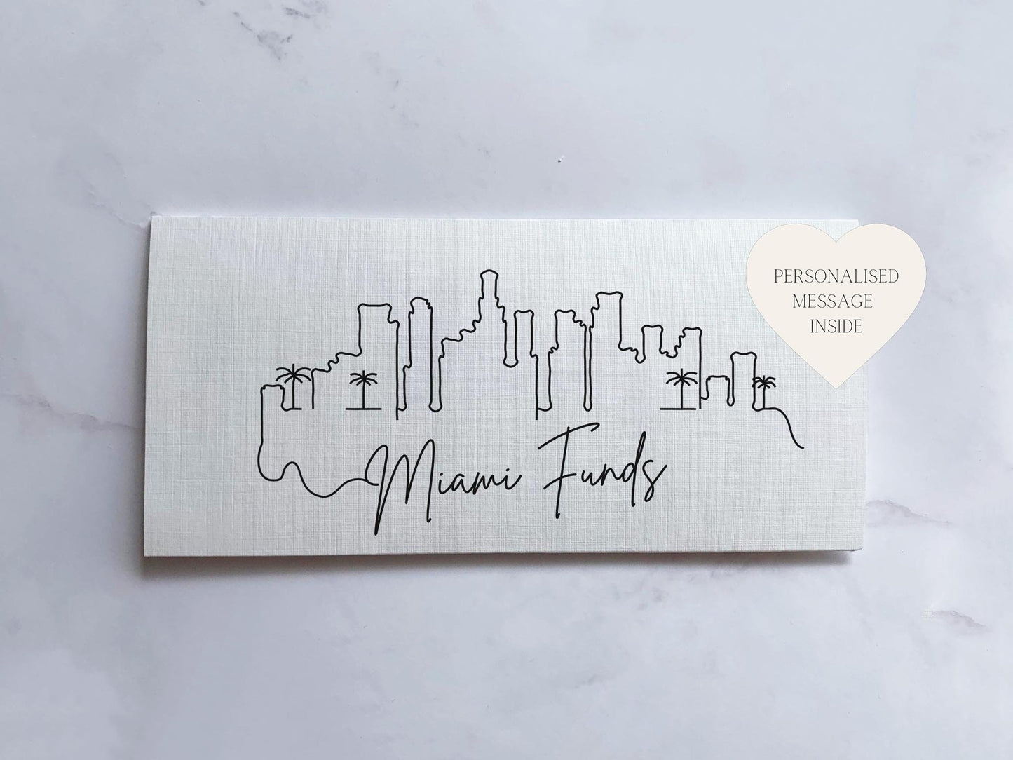 Miami Travel Money Wallet Card | Ticket or Cash Envelope Wallet For Gap Year, Surprise Trip Reveal Or Honeymoon | Travel Gift |