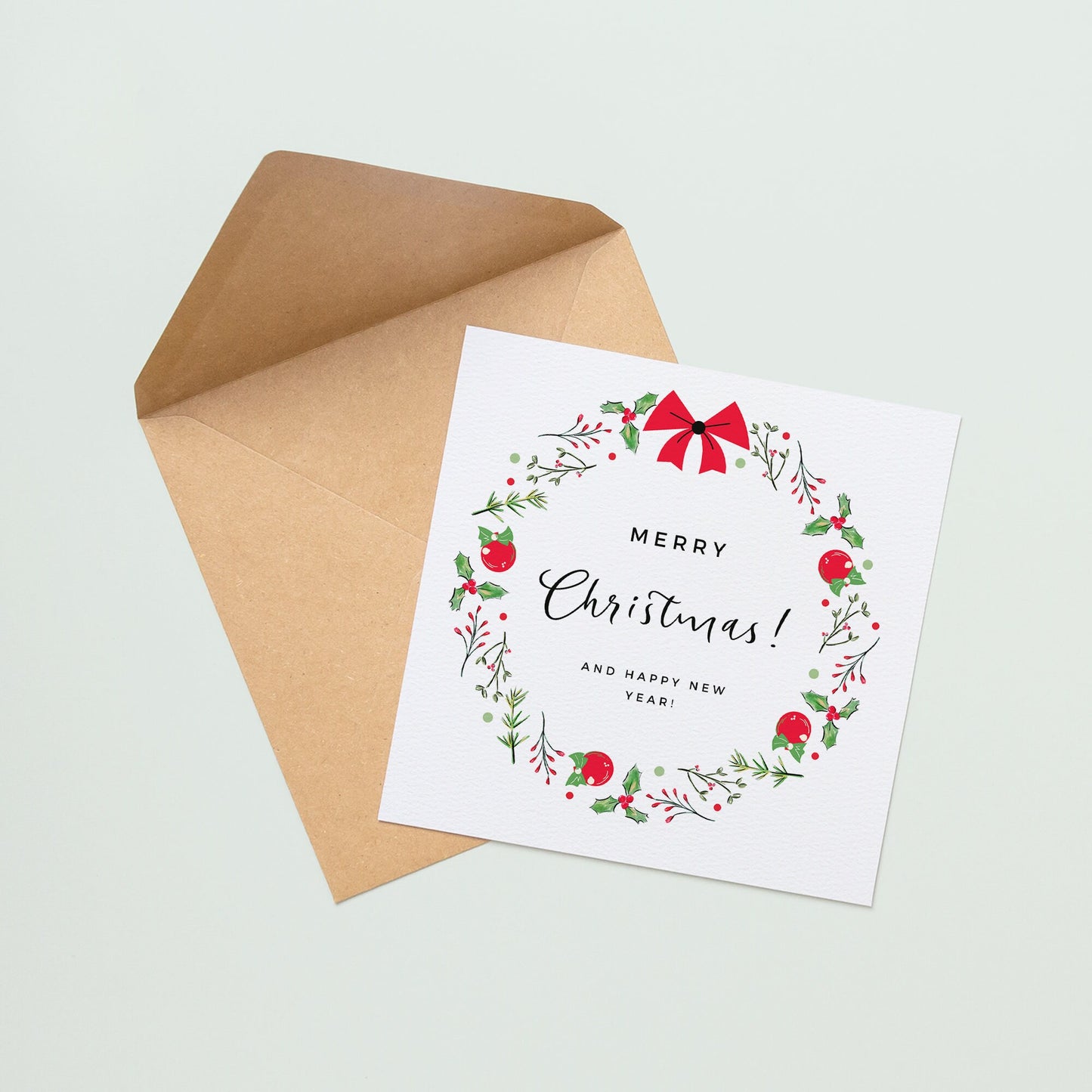 Merry Christmas Watercolour Wreath Card Luxury Christmas Card for Wife & Husband Perfect Holiday Gift Card