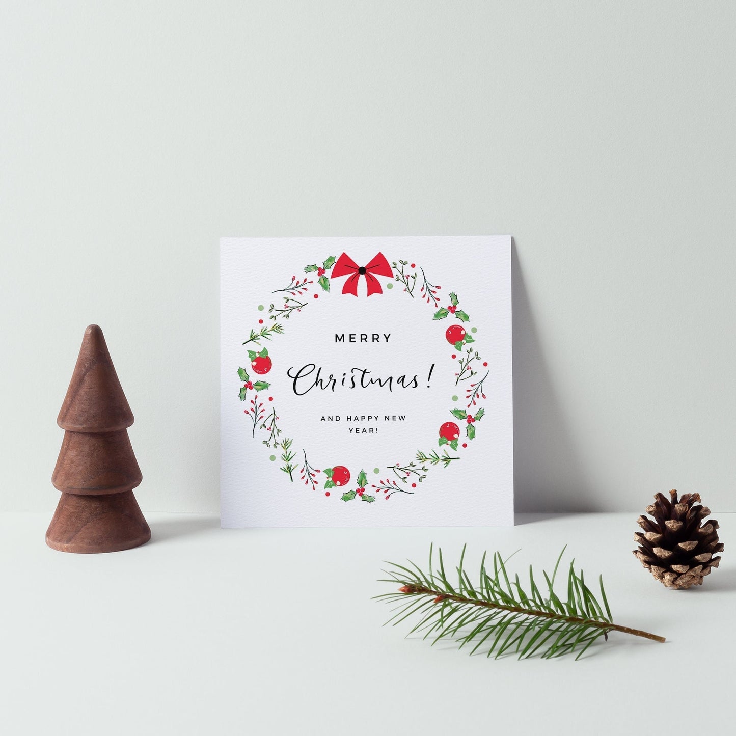 Merry Christmas Watercolour Wreath Card Luxury Christmas Card for Wife & Husband Perfect Holiday Gift Card