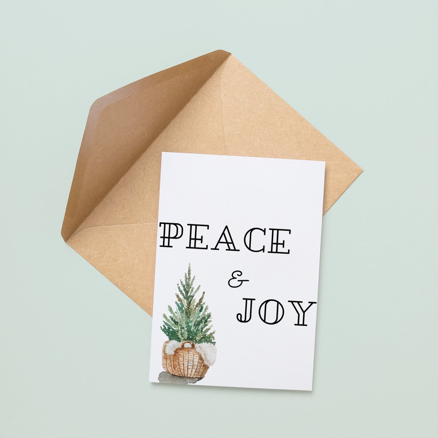 Peace & Joy Watercolour Christmas Tree Card, Christmas Card, Watercolour Card, Christmas Card For Her, Minimalist Christmas Card, Luxury