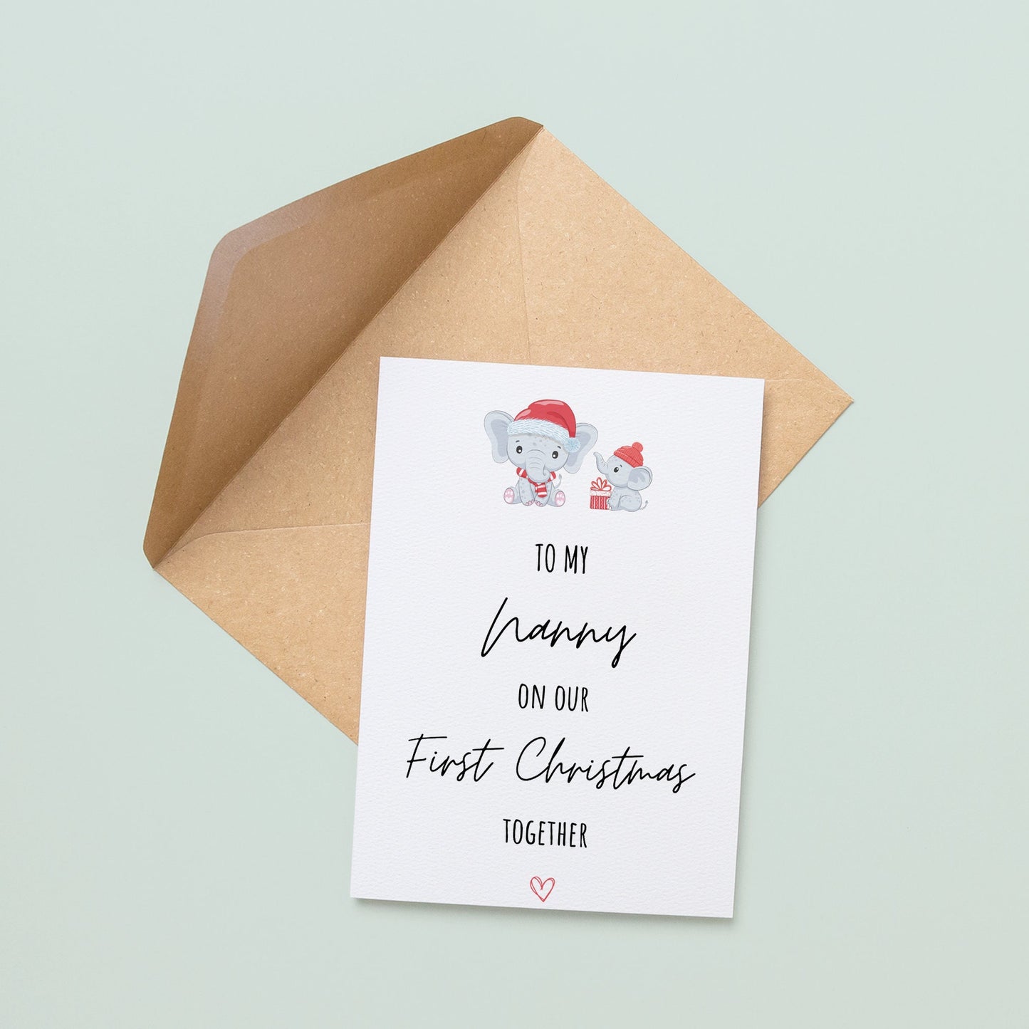Christmas Card For Nanny | Christmas Elephant Family | First Christmas As My Nanny | First Christmas Nan | Cute Christmas Card