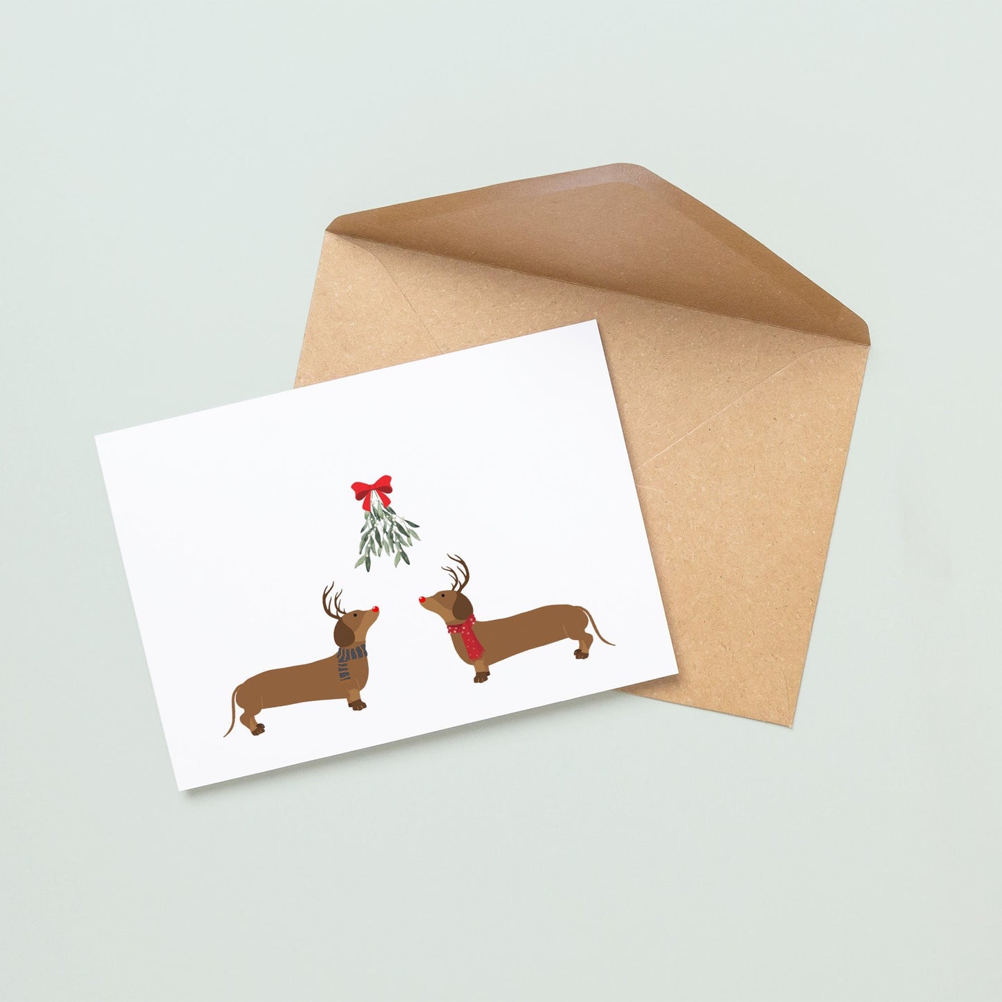 Cute Mistletoe Dachshund Love Christmas Card | Christmas Card Wife | Christmas Card Husband | A6 Card | Cute Christmas Card | Dachshund Card