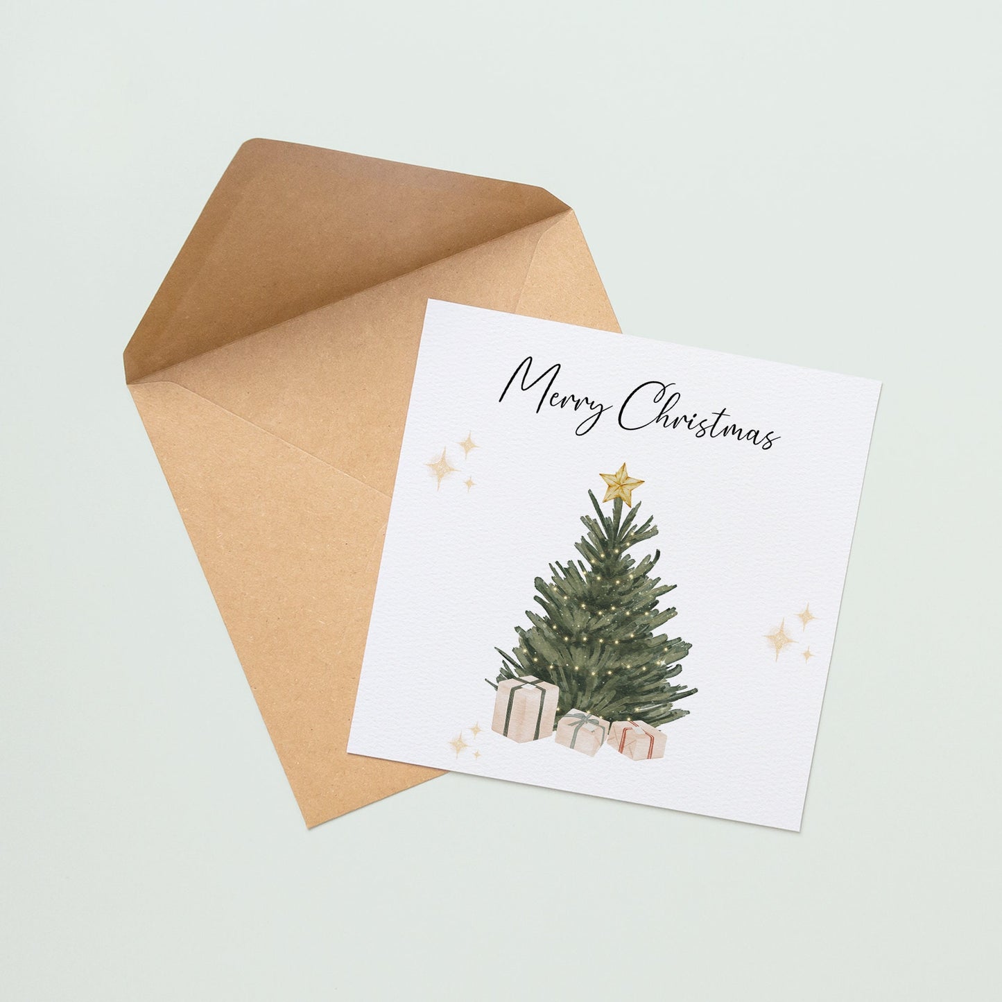 Merry Christmas Watercolour Christmas Tree Card Luxury Christmas Card for Wife & Husband Festive Holiday Greeting Card