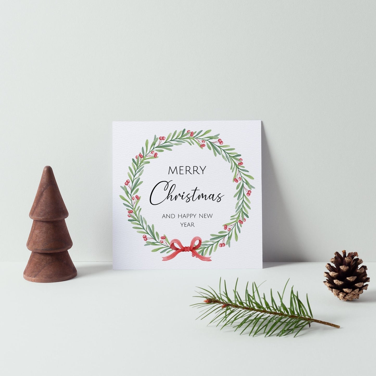 Merry Christmas Watercolour Wreath Card Luxury Christmas Card for Husband & Wife Unique Holiday Greeting Gift
