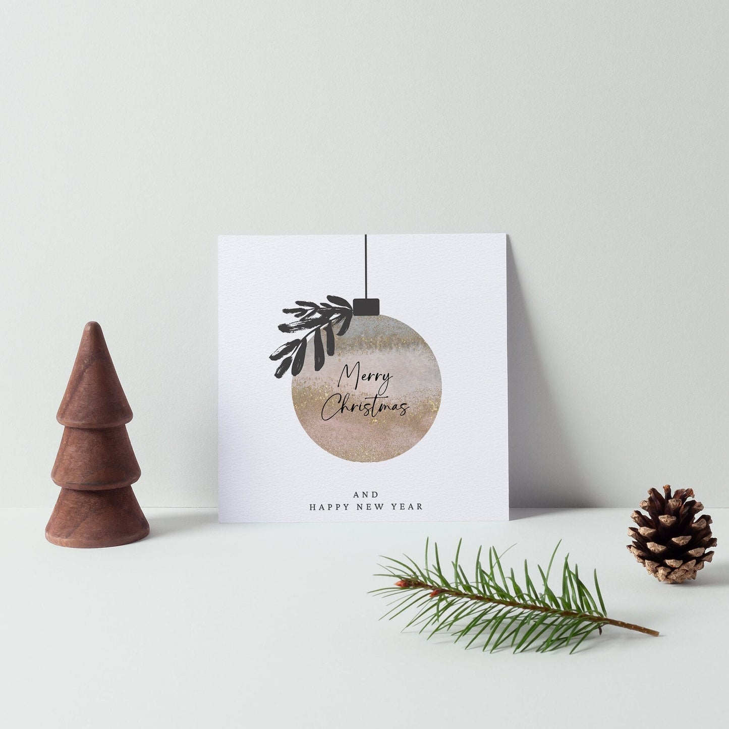 Personalised Gold Style Merry Christmas Bauble Card Luxury Christmas Card for Wife & Husband Unique Holiday Gift