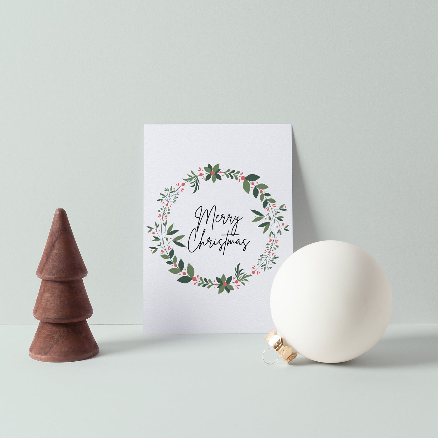 Merry Christmas Foliage Berry Wreath Christmas Card, Christmas Wreath, Cards For Her, Luxury Christmas Cards