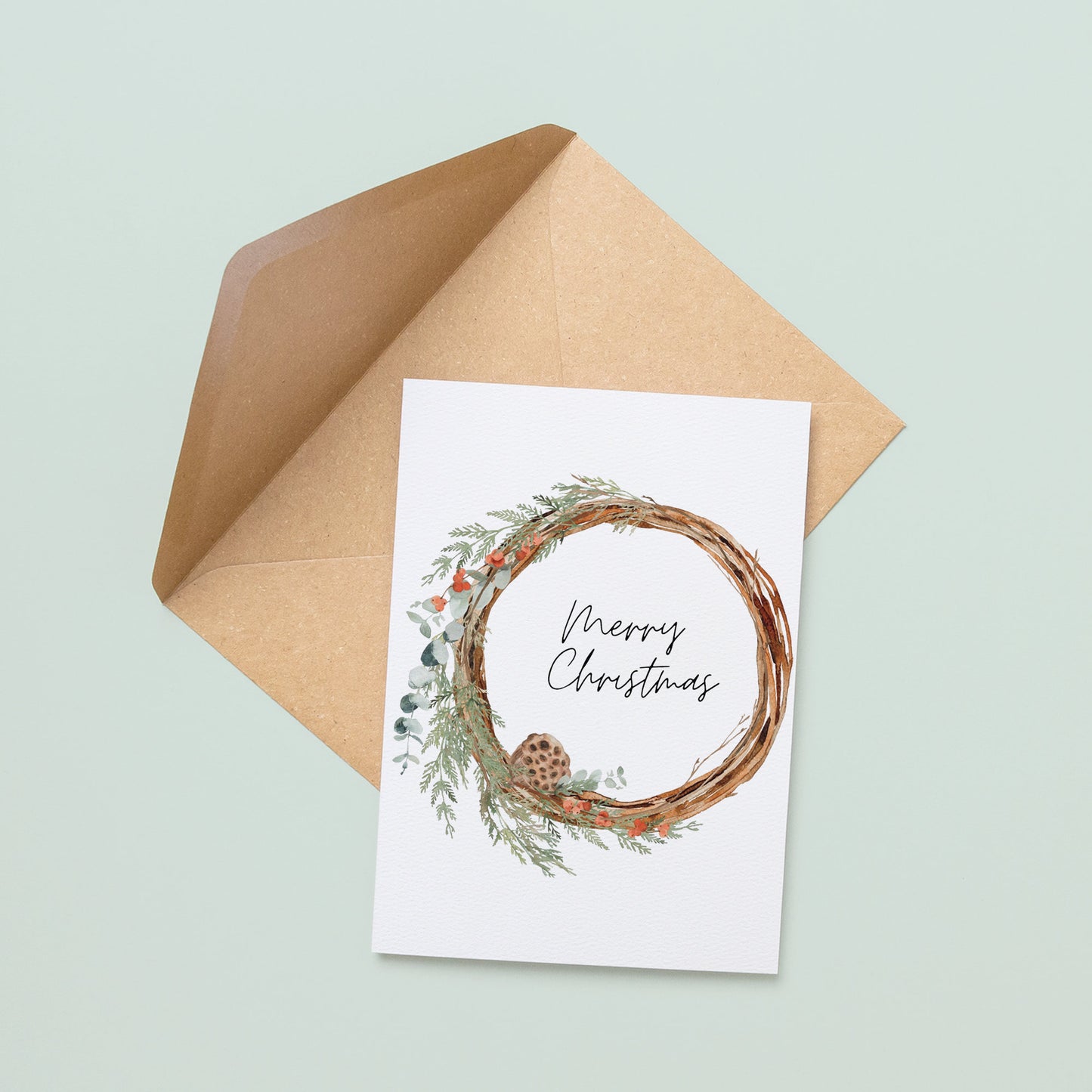Merry Christmas Twig Foliage Christmas Card | Christmas Card Wife | Christmas Card Husband | A6 Card | Eucalyptus WreathChristmas Card