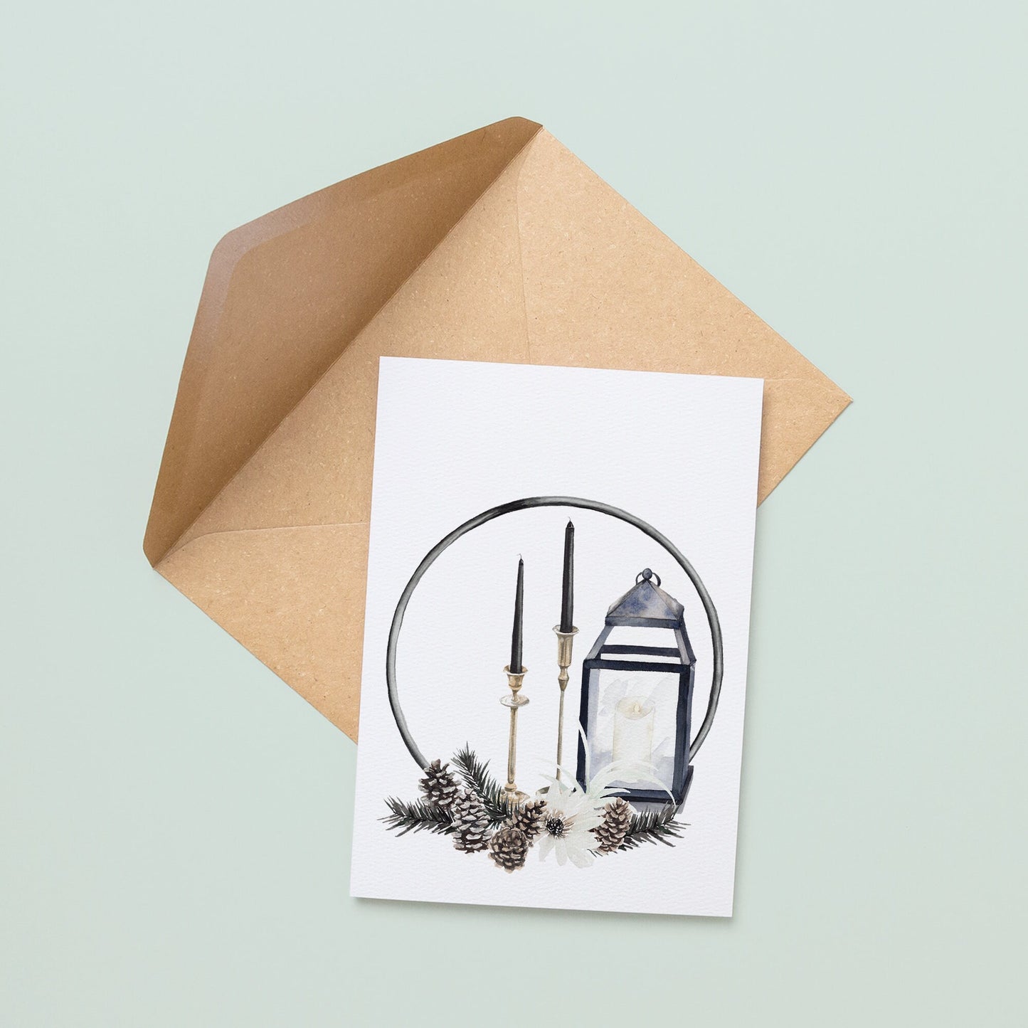 Monochrome Christmas Lantern & Candles Christmas Card | Christmas Card Wife | Christmas Card Husband | A6 Card | Modern Christmas Card |