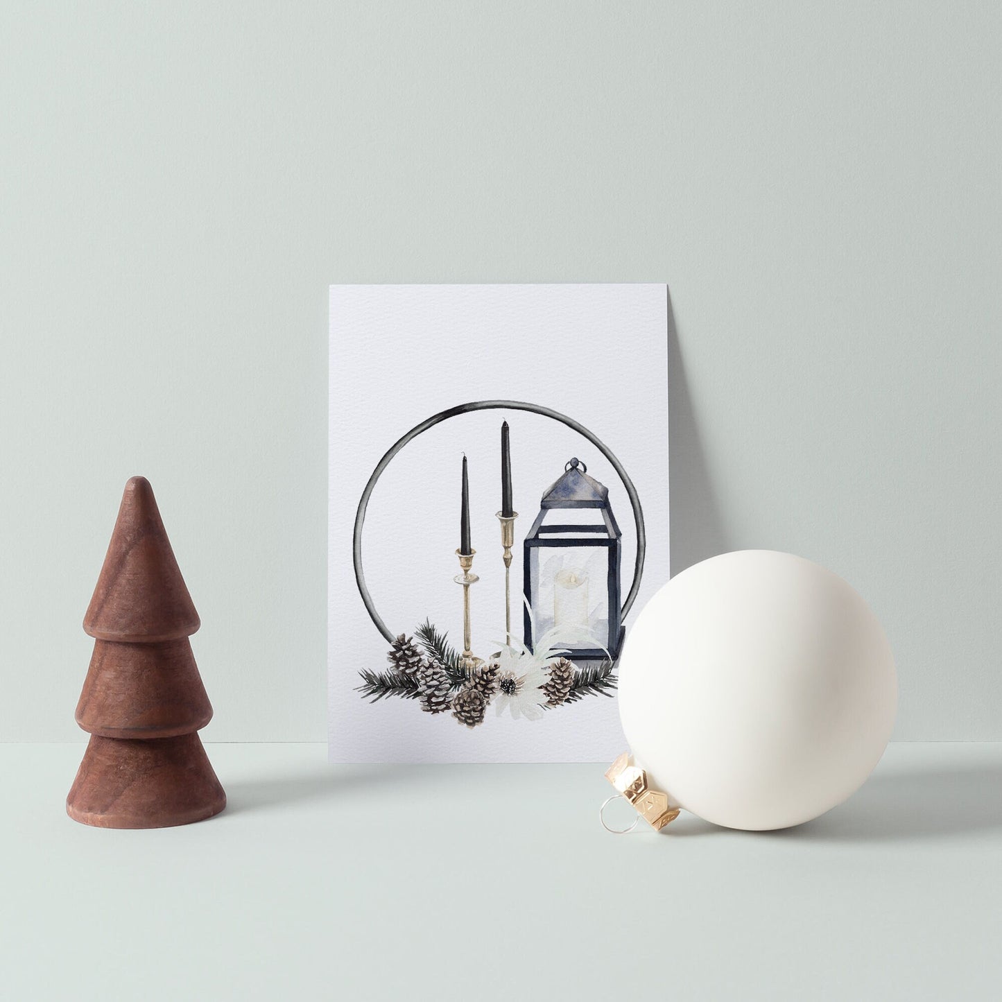 Monochrome Christmas Lantern & Candles Christmas Card | Christmas Card Wife | Christmas Card Husband | A6 Card | Modern Christmas Card |