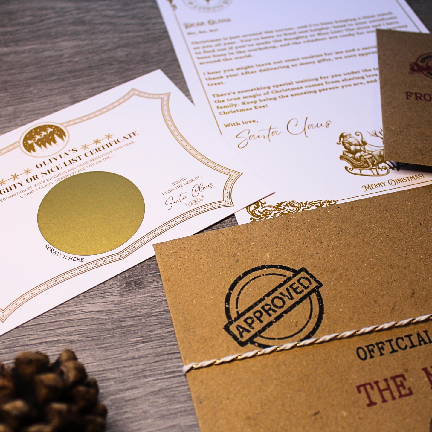 Personalised Letter From Santa & Scratch to Reveal Nice List Certificate for Kids Christmas Eve Box