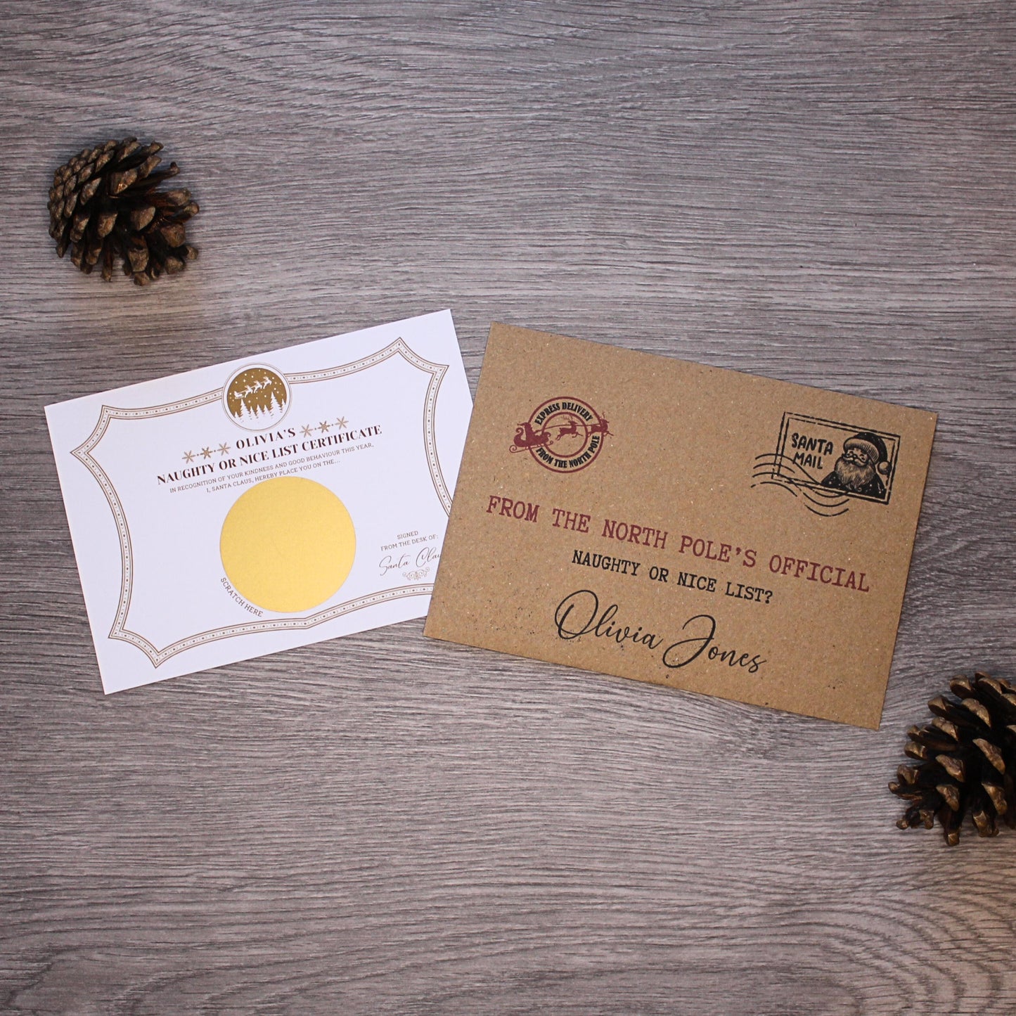 Personalised Letter From Santa & Scratch to Reveal Nice List Certificate for Kids Christmas Eve Box
