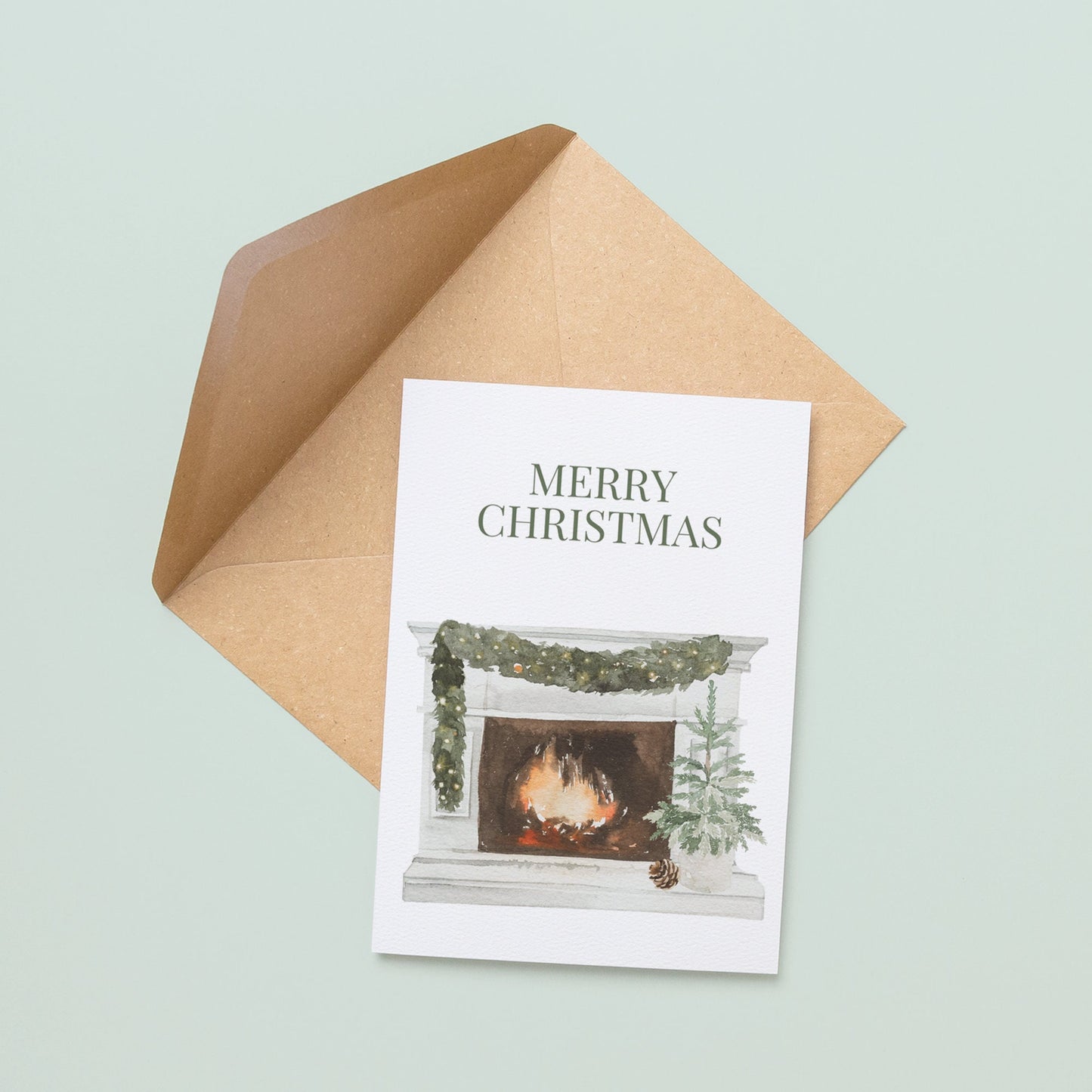 Watercolour Cosy Fireplace Scene Christmas Card, Merry Christmas, Card For Her, Watercolour Christmas Card, Luxury Card