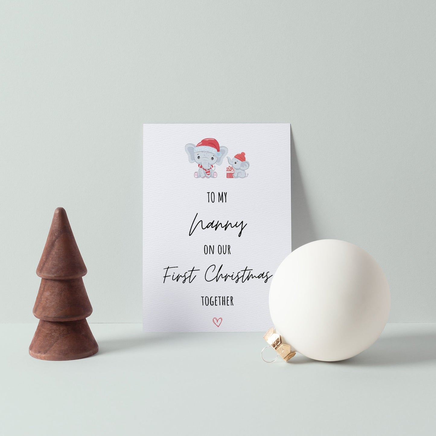 Christmas Card For Nanny | Christmas Elephant Family | First Christmas As My Nanny | First Christmas Nan | Cute Christmas Card