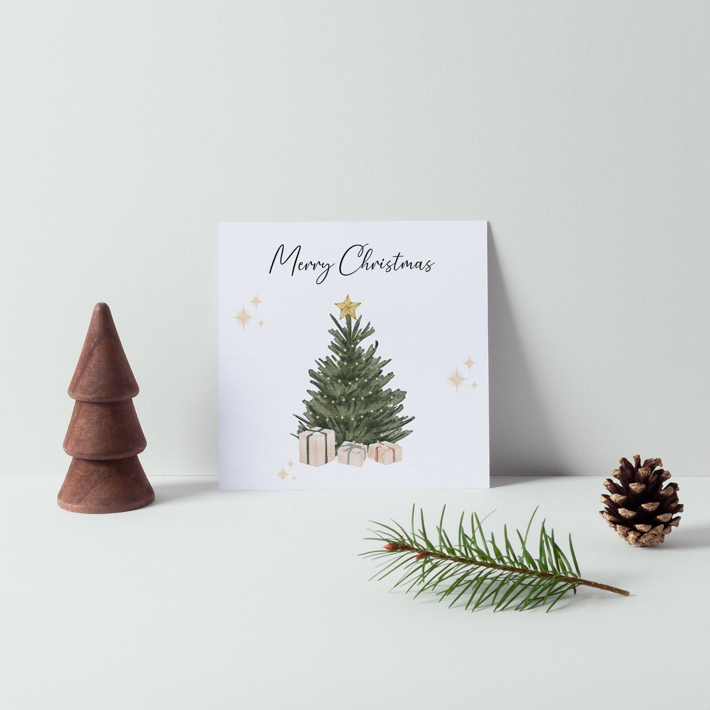 Merry Christmas Watercolour Christmas Tree Card Luxury Christmas Card for Wife & Husband Festive Holiday Greeting Card