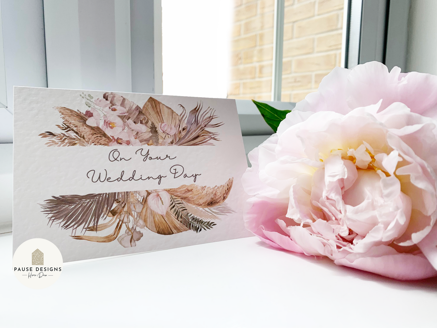 Boho Style Dry Palm Leaf Flower Wedding Day Greetings Card