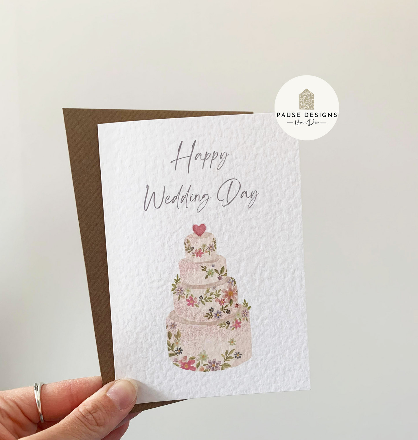 Pink Floral Wedding Cake Happy Wedding Day Greetings Card