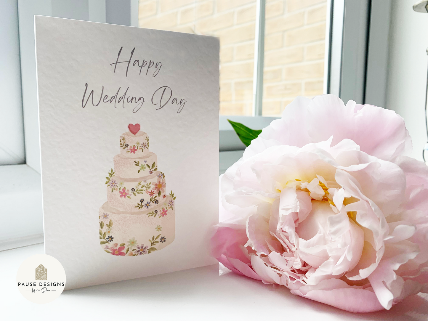 Pink Floral Wedding Cake Happy Wedding Day Greetings Card