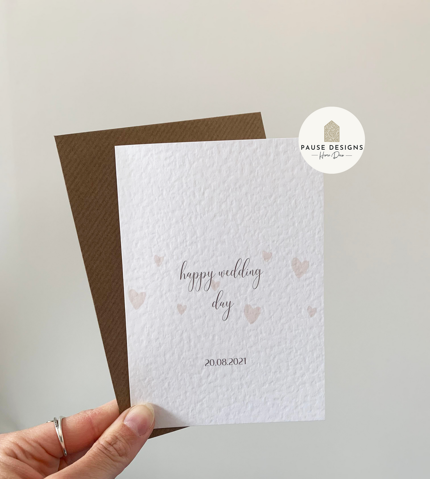 Minimalist Neutral Tones Beige Hearts Wedding Day Greetings Card