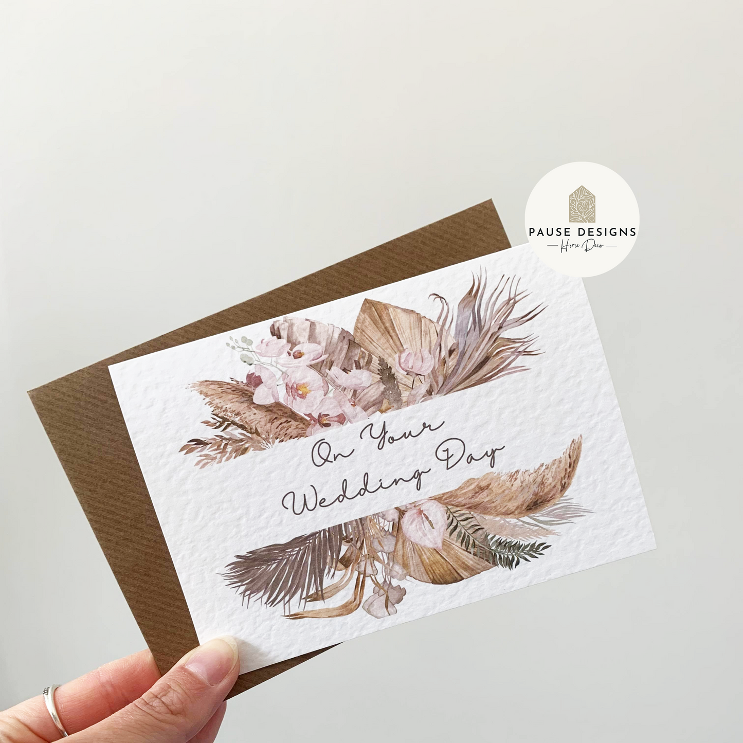 Boho Style Dry Palm Leaf Flower Wedding Day Greetings Card