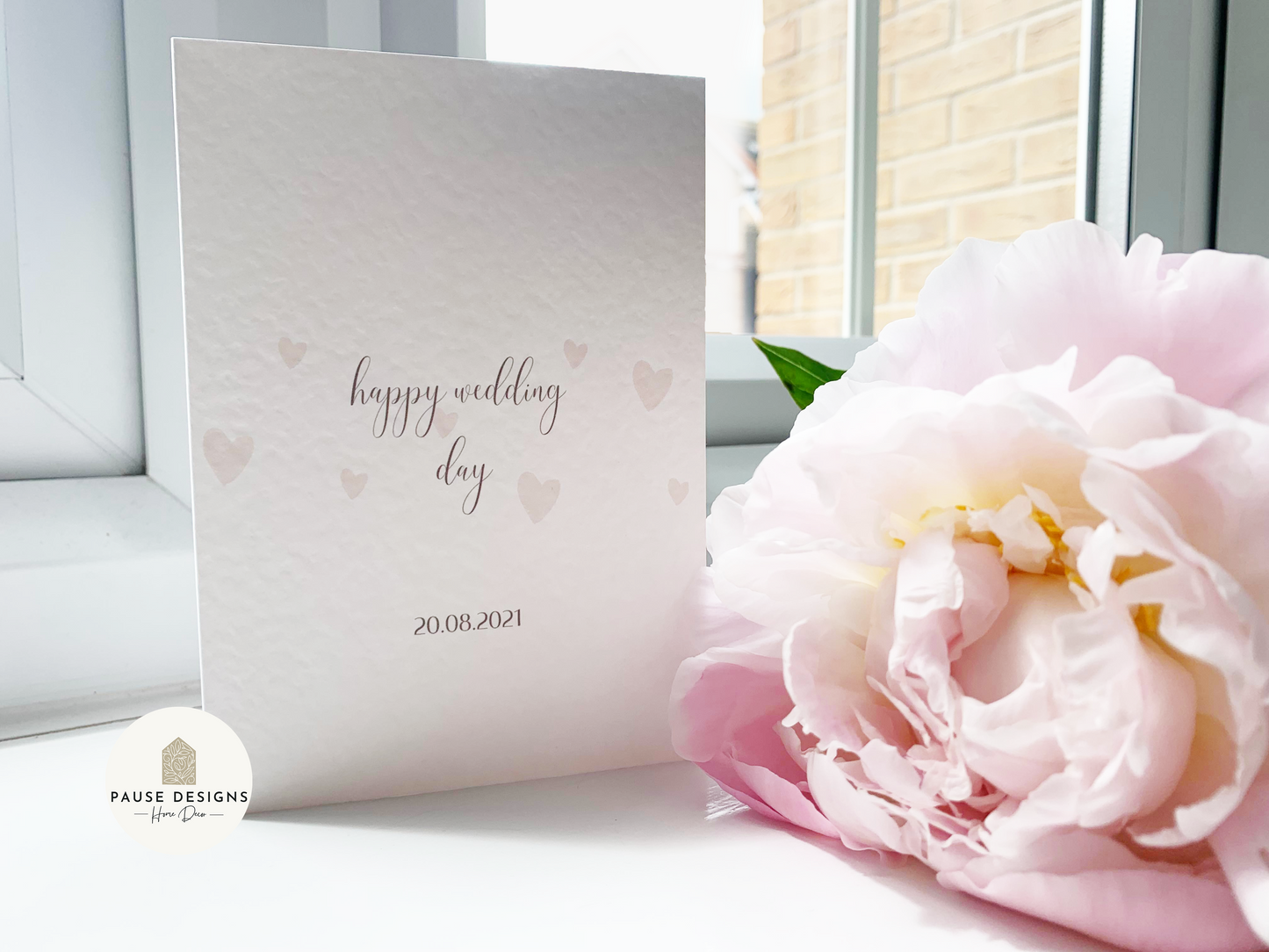 Minimalist Neutral Tones Beige Hearts Wedding Day Greetings Card