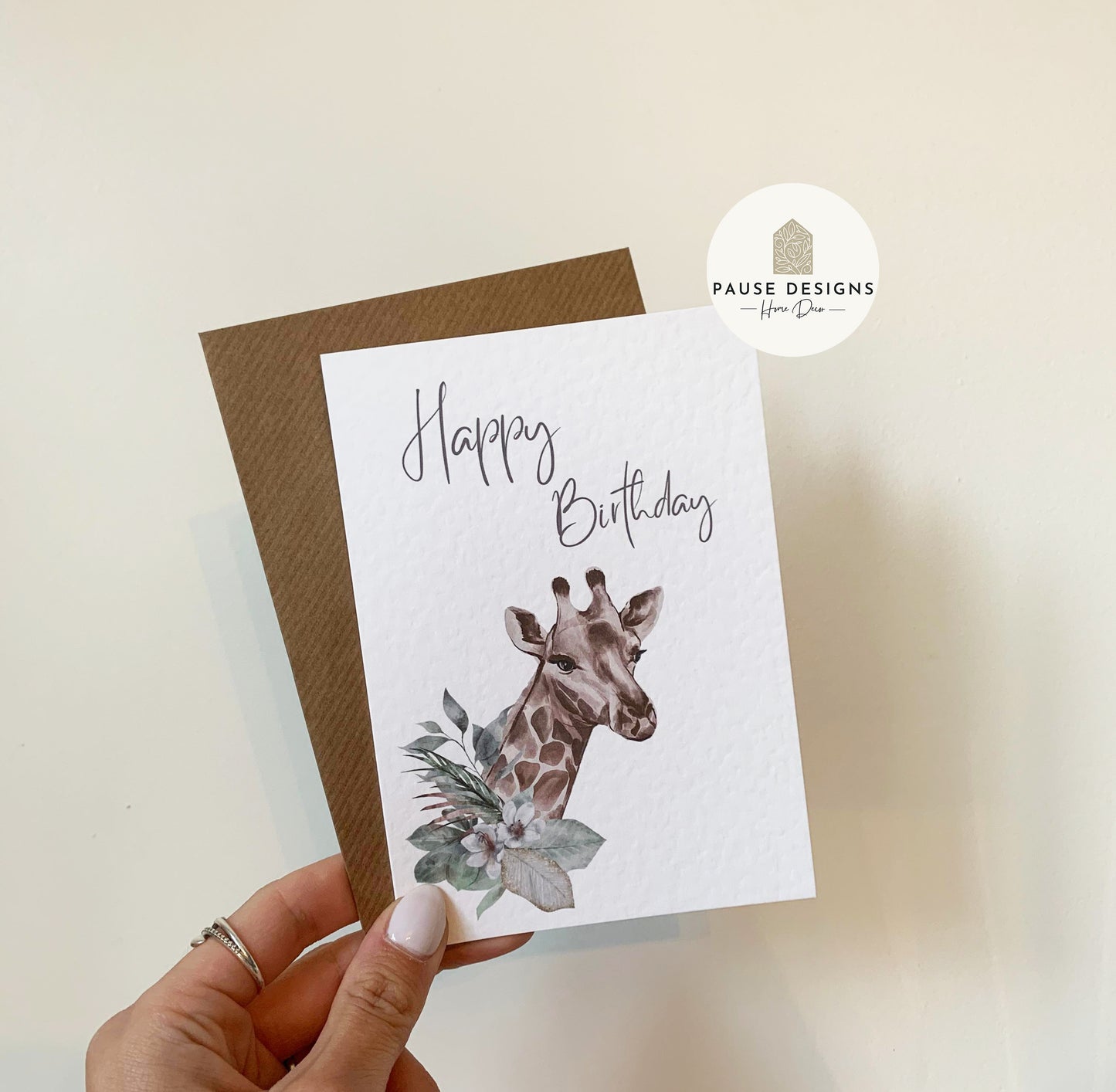 Botanical Giraffe Happy Birthday Greetings Card