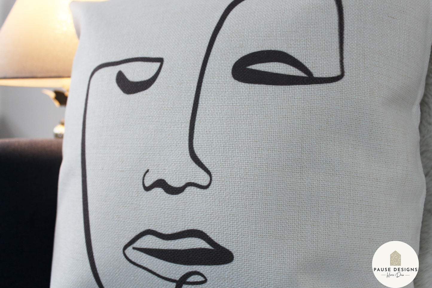 Abstract Face One Line Drawing Luxury Linen Style Cushion Cover