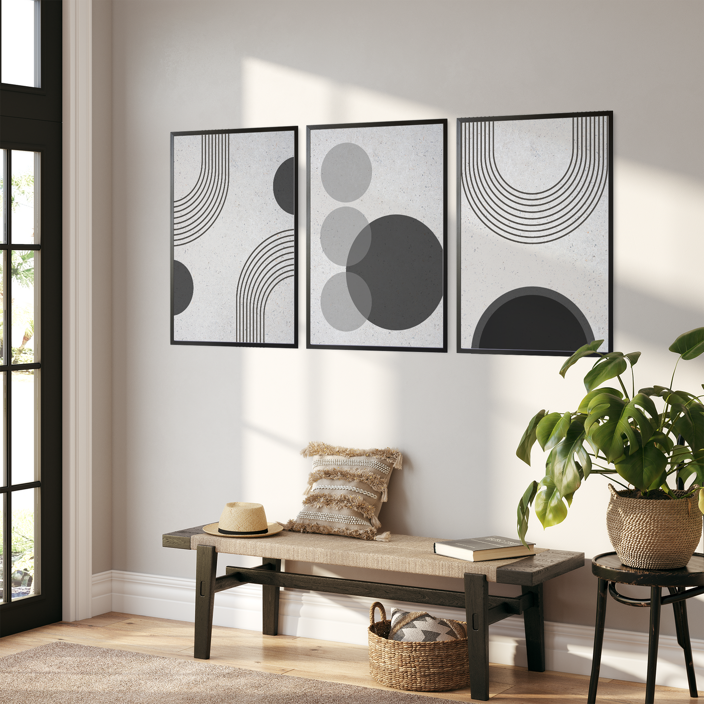 Grey Abstract Shapes Wall Art Print | Unframed Print