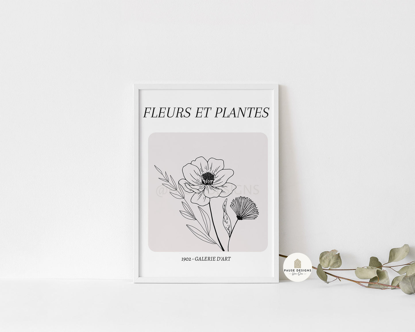 Fleurs et Plantes Line Drawing Flower Abstract Wall Art Print | Unframed Print