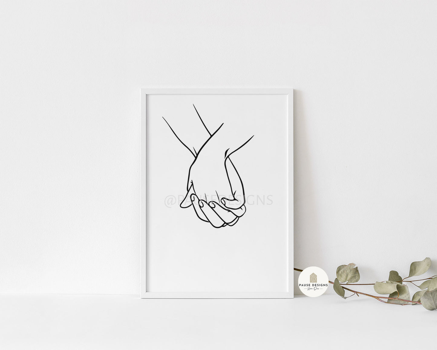 Romantic Holding Hands Line Art Wall Print