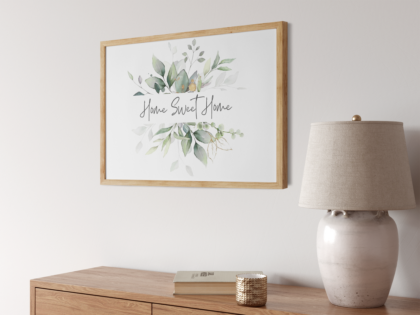 Home Sweet Home Botanical Watercolour Typography Wall Art Print | Unframed Print