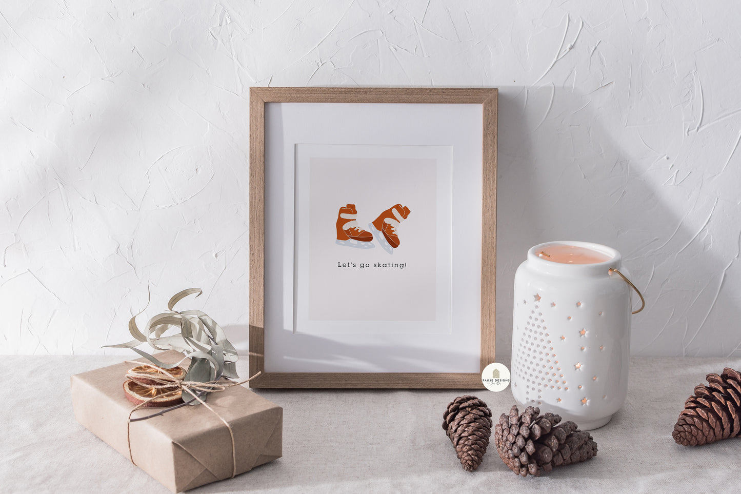 Let's Go Skating, Ice Skating Boots Christmas Wall Art Print | Unframed Print