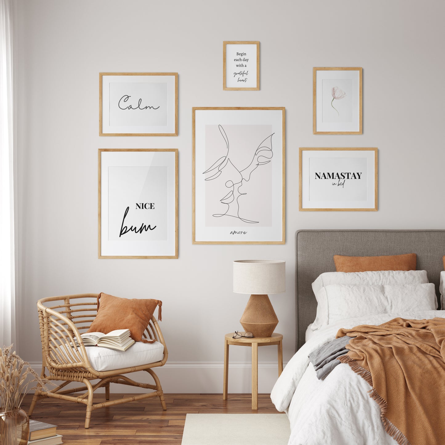 Begin Each Day With A Grateful Heart Typography Wall Art Print | Unframed Print