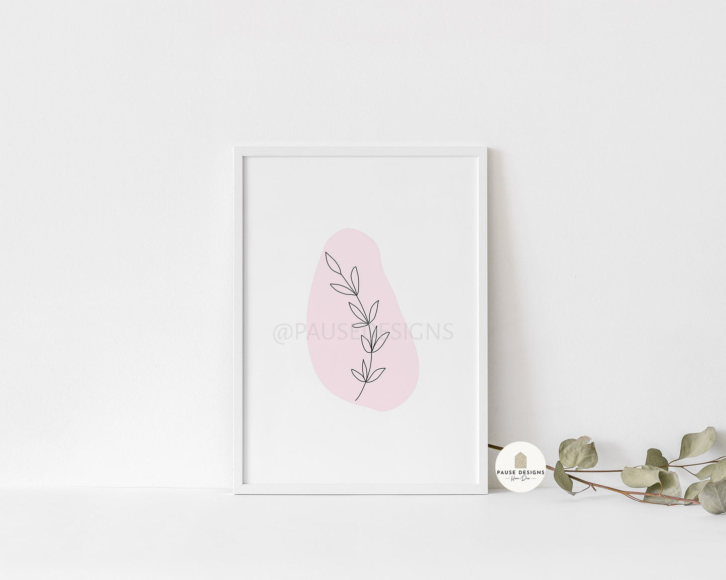 Abstract Flower Line Drawing Pink/Taupe Wall Art Print | Unframed Print