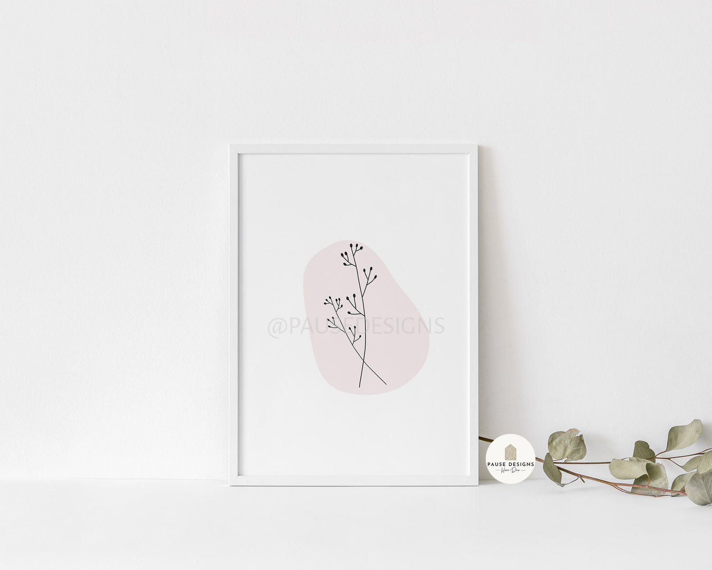 Abstract Flower Line Drawing Pink/Taupe Wall Art Print | Unframed Print