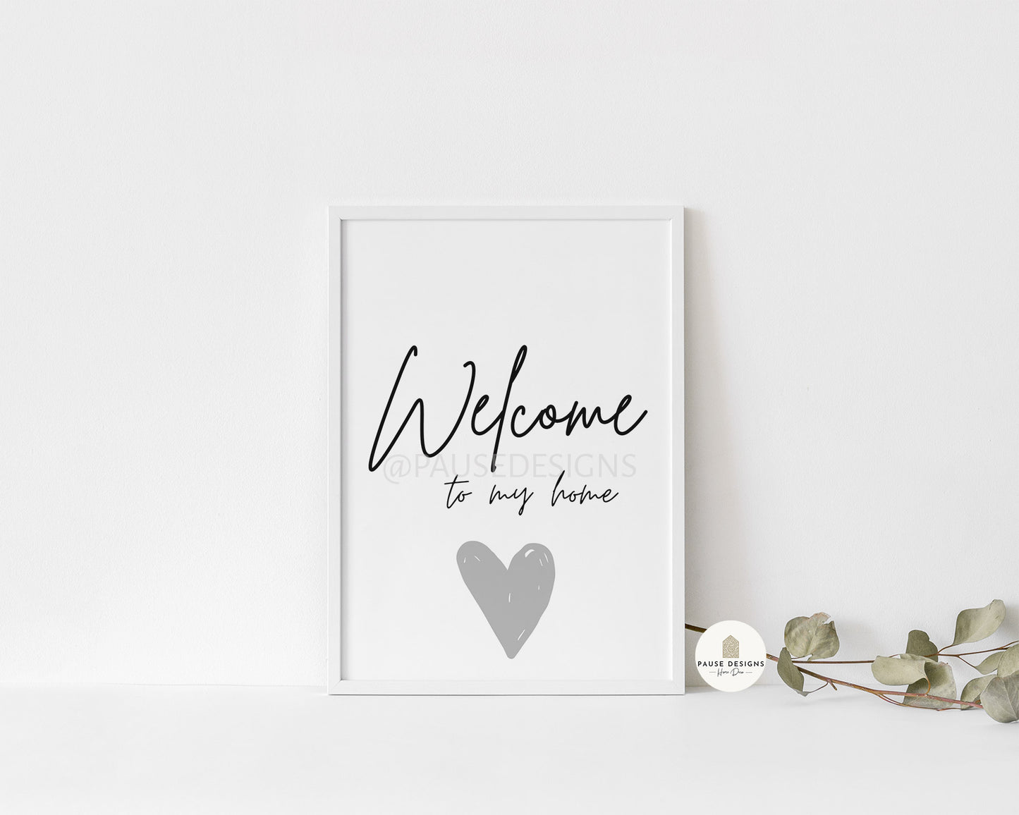 Welcome To Our Home Grey Heart Typography Wall Art Print | Unframed Print
