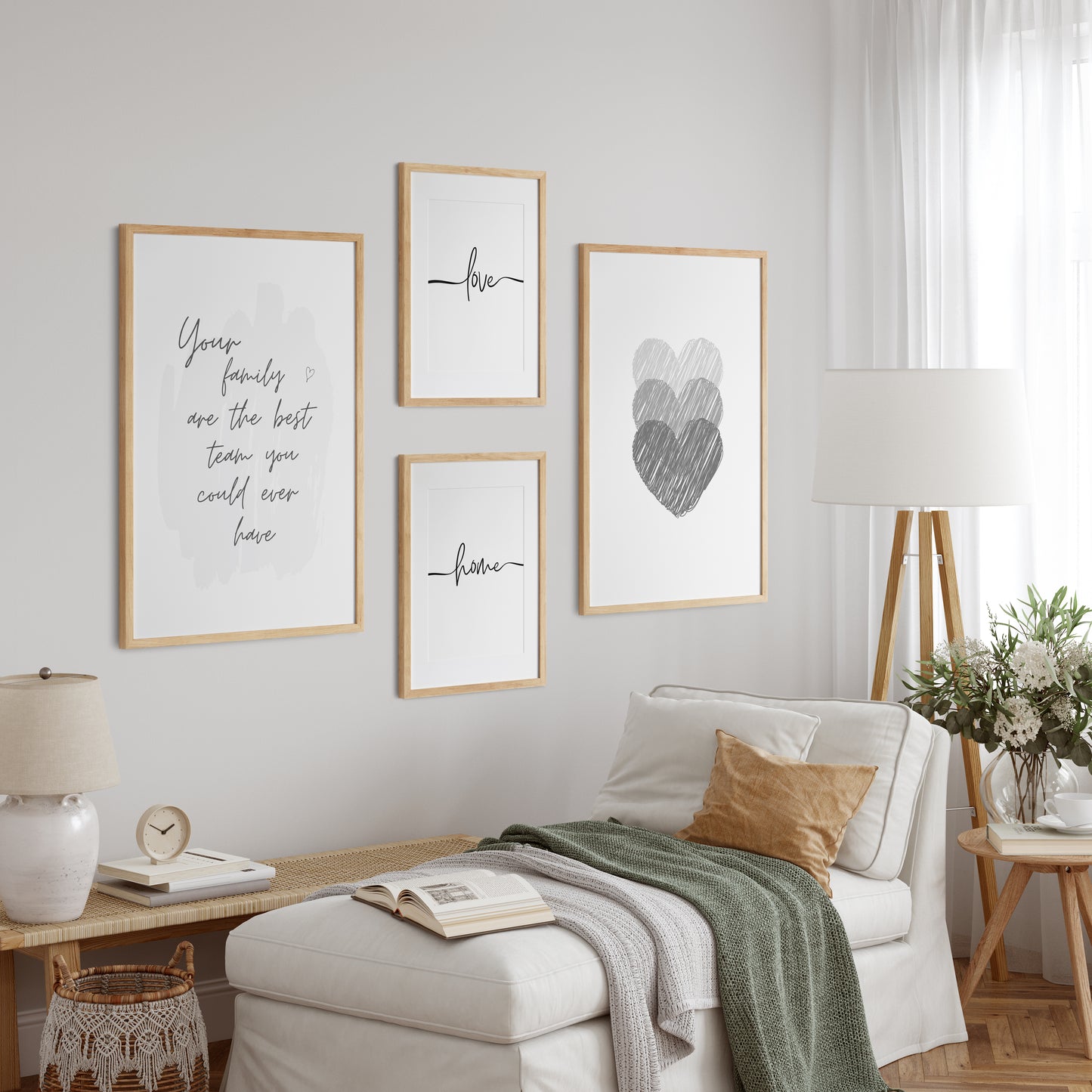 Triple Grey Scribble Hearts Wall Art Print | Unframed Print