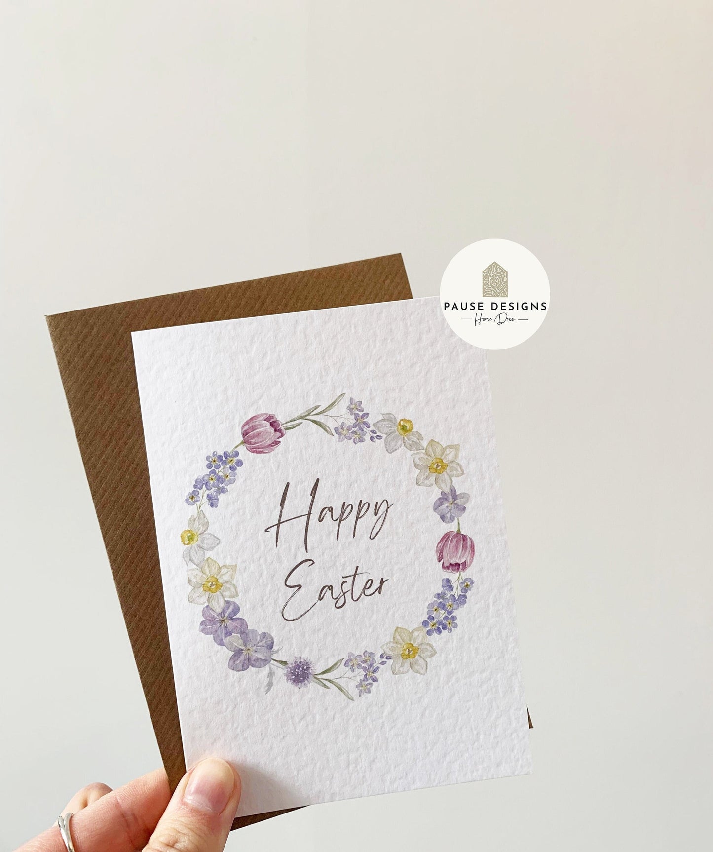 Watercolour Floral Easter Wreath Happy Easter Greetings Card | A6 Cards | Cute Cards | Easter Cards | Happy Easter | Flower Wreath