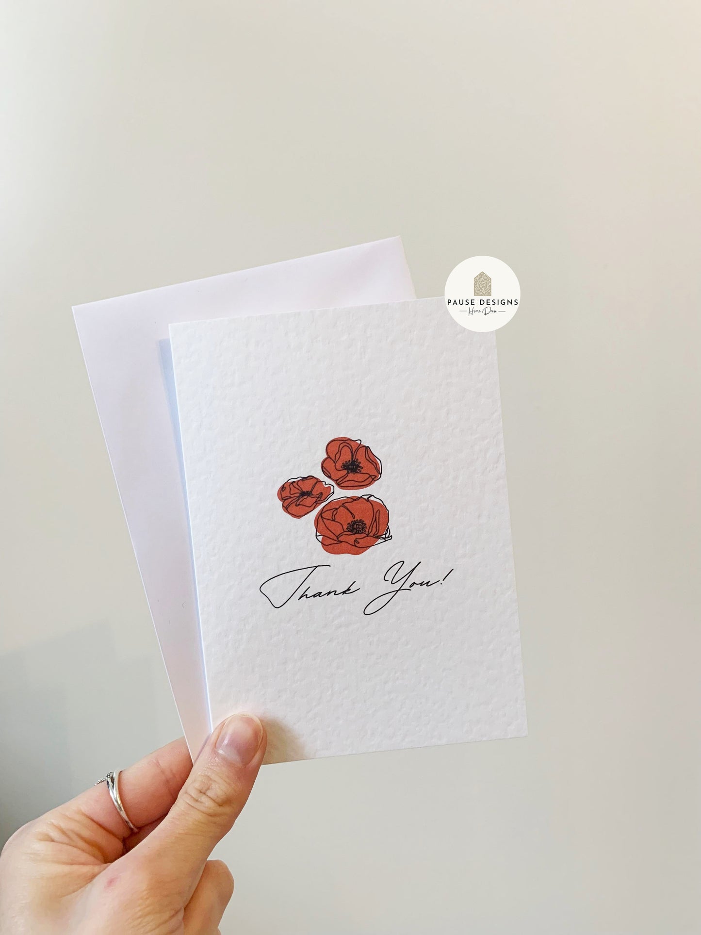 Thank You Typography Red Poppy Greetings Card