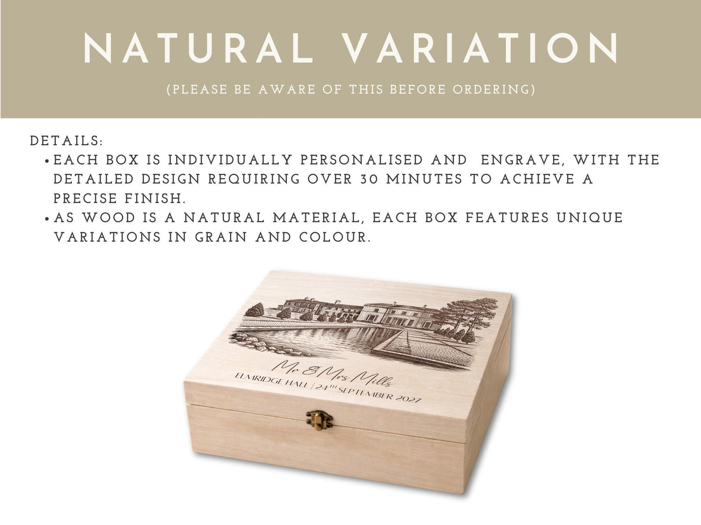 Personalised Engraved Wedding Venue Wooden Memory Box - Keepsake Gift