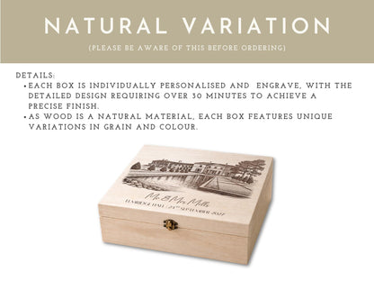 Personalised Engraved Wedding Venue Wooden Memory Box - Keepsake Gift